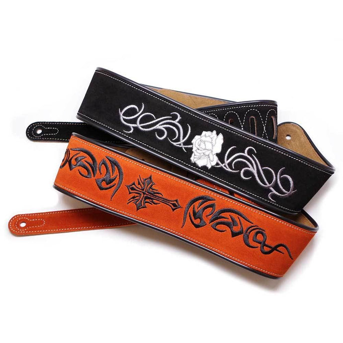 Suede Leather  Guitar Strap  Embroidery super soft